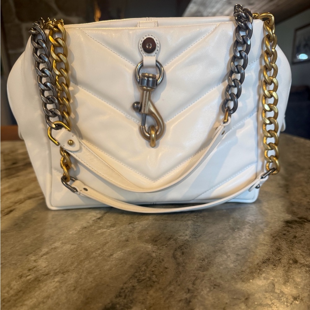Rebecca Minkoff Mixed Metal White Leather Chain Bag